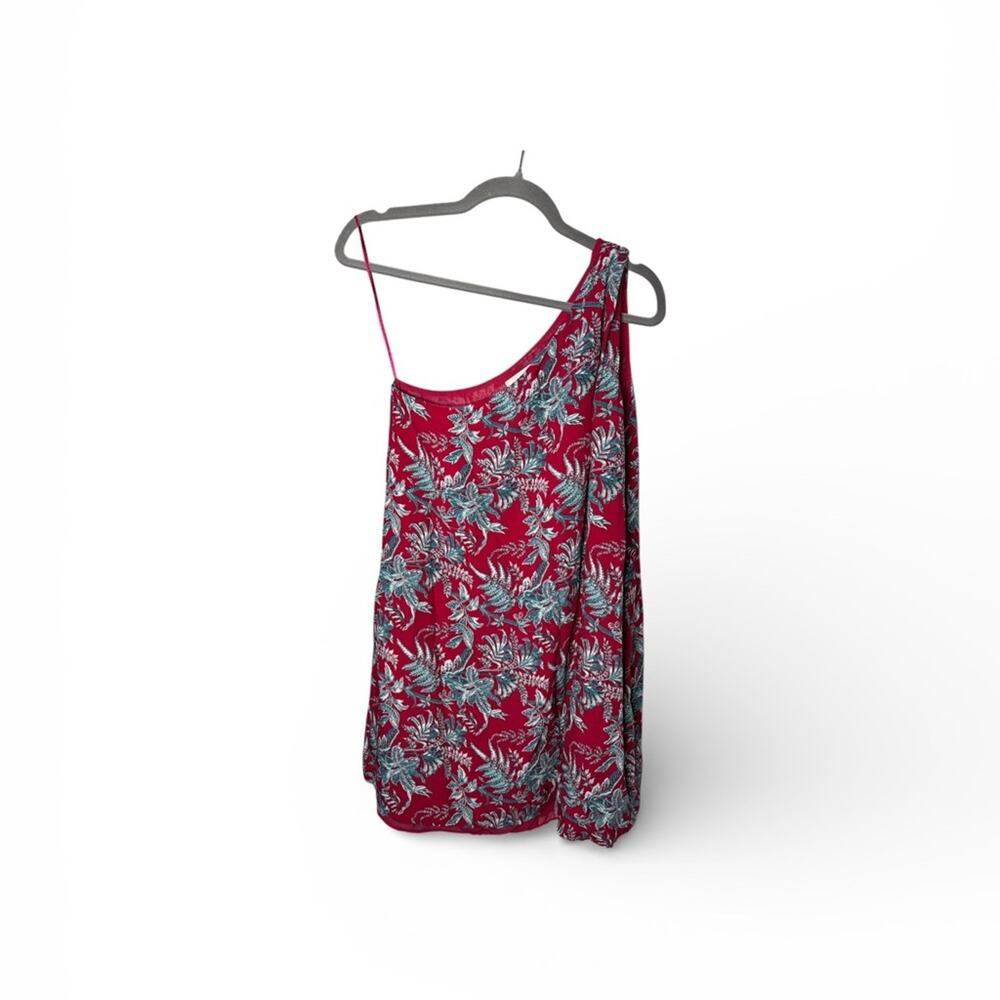 LOFT Red Tropical Print One Shoulder Dress Small